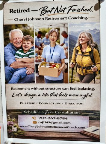 Flyer for Retired, But Not Finished: Cheryl Johnson Retirement Coaching