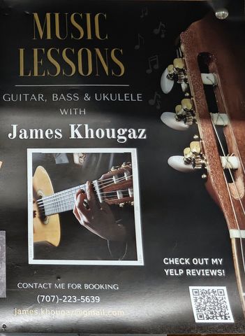 Flyer for Music Lessons: Guitar, Bass and Ukulele